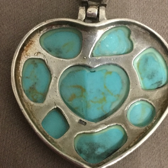 Genuine Sterling Silver Turquoise Heart Choker - Picture 3 of 4